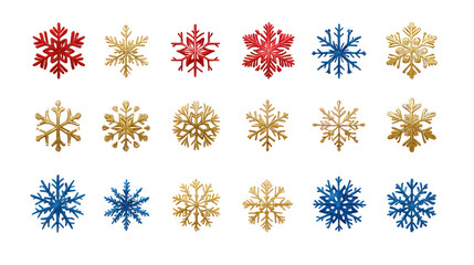 Set of gold snowflake icons collection isolated on transparent background