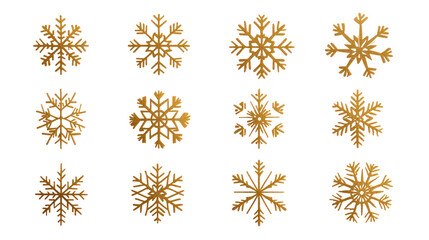 Set of gold snowflake icons collection isolated on transparent background