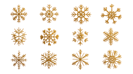 Set of gold snowflake icons collection isolated on transparent background