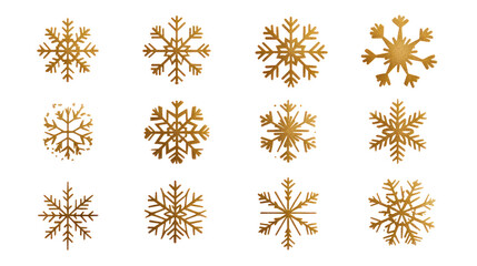 Set of gold snowflake icons collection isolated on transparent background