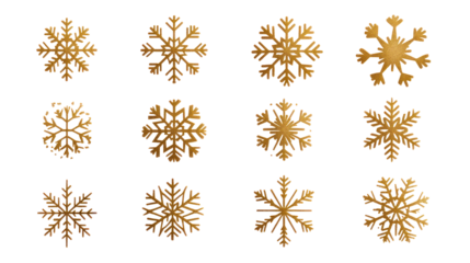 Set of gold snowflake icons collection isolated on transparent background
