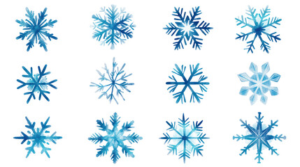 Set of gold snowflake icons collection isolated on transparent background
