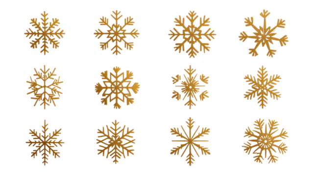 Set of gold snowflake icons collection isolated on transparent background - Powered by Adobe