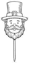 Cartoon drawing of leprechaun face on a stick, Saint Patrick's Day celebration