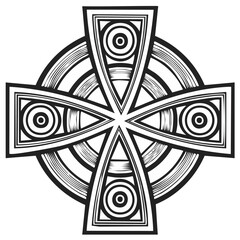 Intricate Celtic Cross Design with Geometric Patterns and Concentric Circles