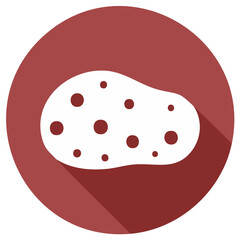 Potato Flat Icon with Shadow Isolated on Dark Red Circle Background Simple Vegetable