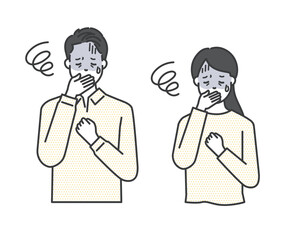 吐き気・嘔吐する男女のイラストベクター素材