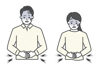 腹痛に苦しむ男女のイラストベクター素材