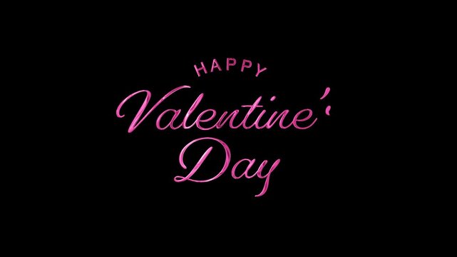 "Happy Valentine's Day" Pink Script Typography Animation on Transparent Background and Green Screen. Alpha Channel Included.