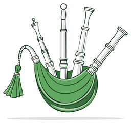Fototapeta premium Illustration of green bagpipes a wind musical instrument common in Scotland and Ireland featuring pipes tassel and a bag