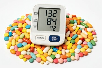 blood pressure meter pills tablets heap pile hypertension treatment medicine therapy