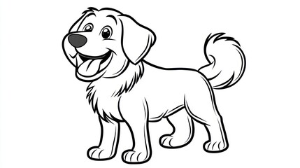 Cartoon golden retriever smiling outline vector illustration isolated