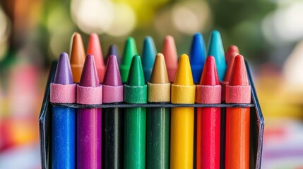 Colorful crayons in a row for creative art and design concepts