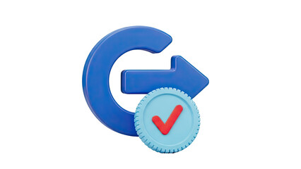 3D Blue Refresh Arrow with Checkmark Icon