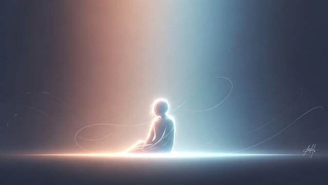 Ethereal Glowing Human Figure Meditating in Serene Gradient Light, Symbolizing Inner Peace, Spiritual Awakening, and Consciousness