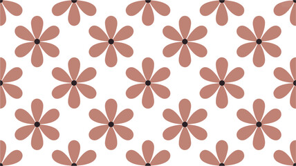 Pink and white floral pattern with black centers on a white background