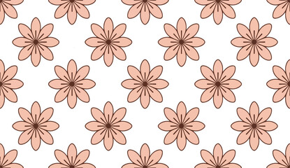 Light pink floral pattern with brown centers on white background petals