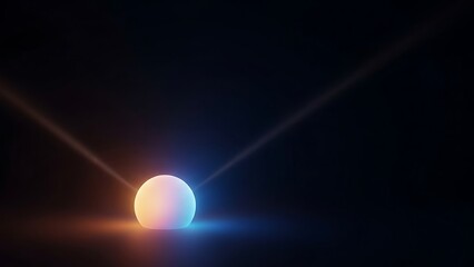 Vibrant Gradient Sphere Emitting Orange and Blue Light Beams in Darkness, Abstract Digital Art Background