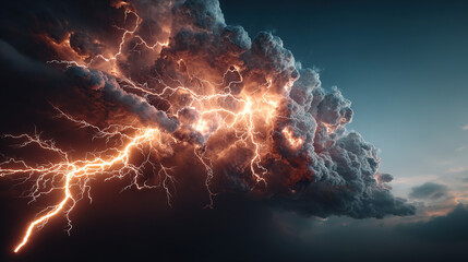 lightning strikes within dark storm clouds during a thunderstorm.