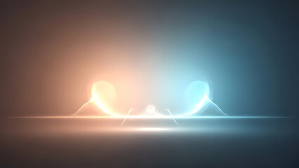 Dynamic Abstract Luminous Energy Interaction with Blue and Orange Glowing Shapes, Futuristic Light Rays, and Digital Surface