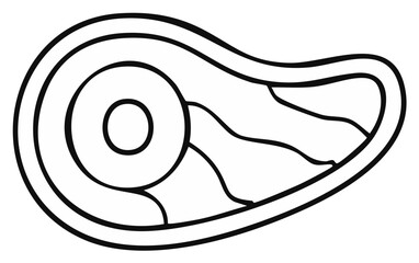 Simple Black and White Outline Drawing of a Bone In Beef Steak Food Icon