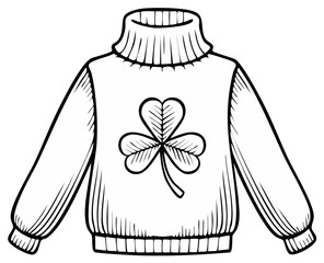 Saint Patricks Day sweater with shamrock clover symbol coloring page line art