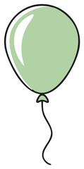 Illustration of a Simple Green Balloon with Black Outlines, Isolated