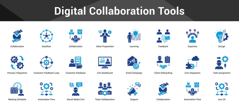Digital Collaboration Tools Cohesive set of minimalist vector icons representing key ideas with visual clarity