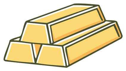 Illustration of gold bars stacked, cartoon style, financial concept
