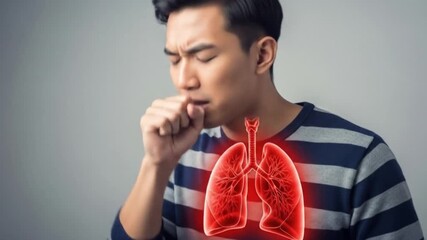 a person coughing with an illustration of the lungs superimposed over their chest, highlighting respiratory issues