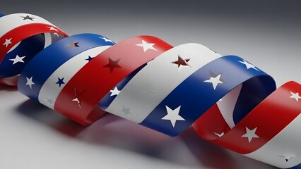 Independence Day: Patriotic Ribbon with Stars on Gray Background