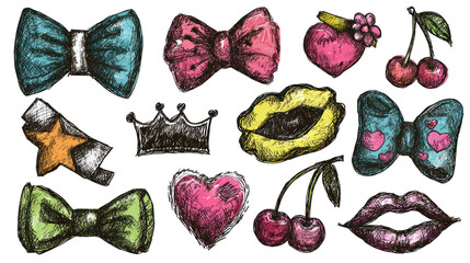 Colorful bow ties and accessories on transparent background