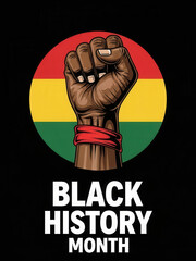 Raised fist with red yellow and green background for black history month
