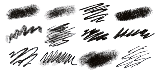 Black brush stroke elements on transparent background