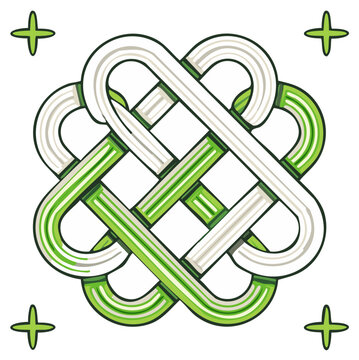 Abstract interlocking shapes green and white design with four stars