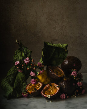 Still Life with Passion Fruit, Lemon, Flowers, and Insects