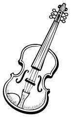 Black and White Line Art Illustration of a Classical Violin String Instrument