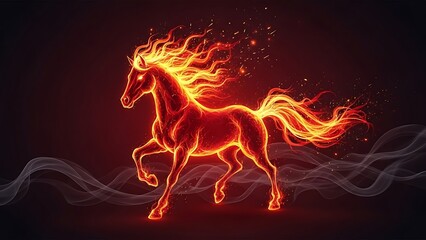 Fiery Running Horse with Flames and Sparks.