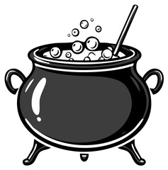 Steaming Witch's Cauldron with Bubbles and Stirring Stick for Brew