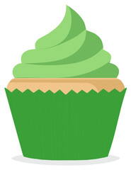 Green cupcake with green frosting in a paper wrapper illustration