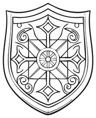 Ornate Medieval Shield Crest Design Symbol Emblem Line Art