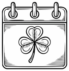 Saint Patrick's Day Calendar Page with Shamrock Decoration Hand Drawn Style