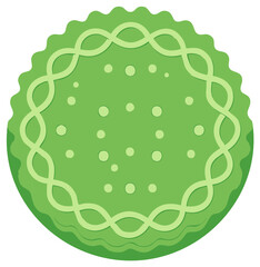 Stylized green round cookie or cracker illustration with decorative border and dots pattern