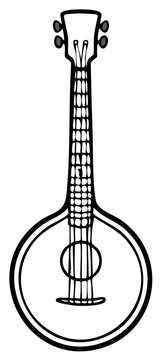 Black line art illustration of a traditional mandolin style folk string instrument musical culture graphic symbol