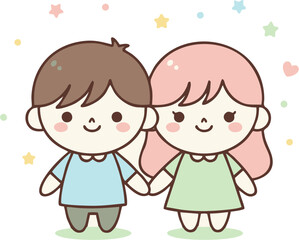 Cute couple holding hands illustration for valentine