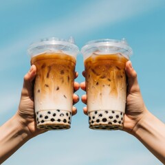 Healthy Summer Refreshment: Layered Iced Cappuccino Lattes with Brown Sugar Boba