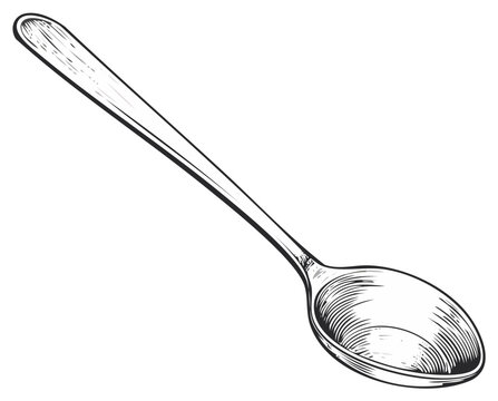 Detailed hand drawn illustration of a vintage spoon, close-up view.