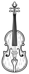 Fototapeta premium Black and white line drawing of a classic wooden violin musical instrument