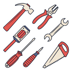 Hardware Tools and Construction Equipment Flat Vector Icon Set