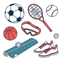 Athletic Equipment and Sports Gear Flat Vector Icon Set